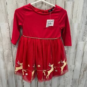 New! Zunie Red Christmas Long Sleeve Glitter Reindeer Dress 18 Months Tulle